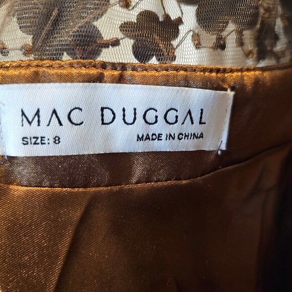 NWT | Mac Duggal Brown Embellished Illusion High Neck Long Sleeve Fit & Flare - Picture 6 of 8